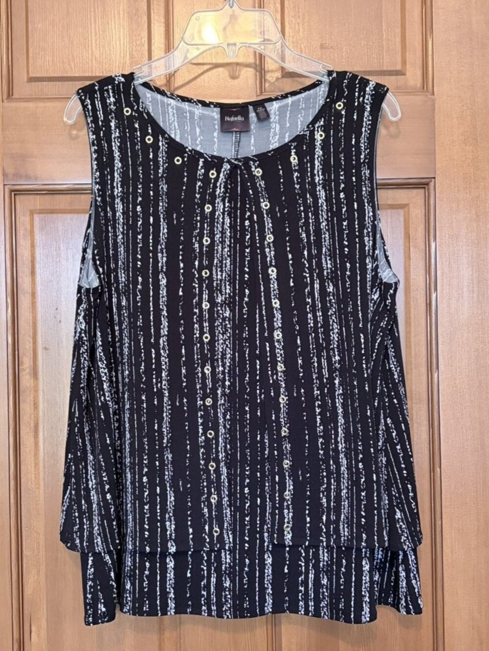 Rafaella Petite Black White Sleeveless Blouse Gold Grommet Detail Petite Small